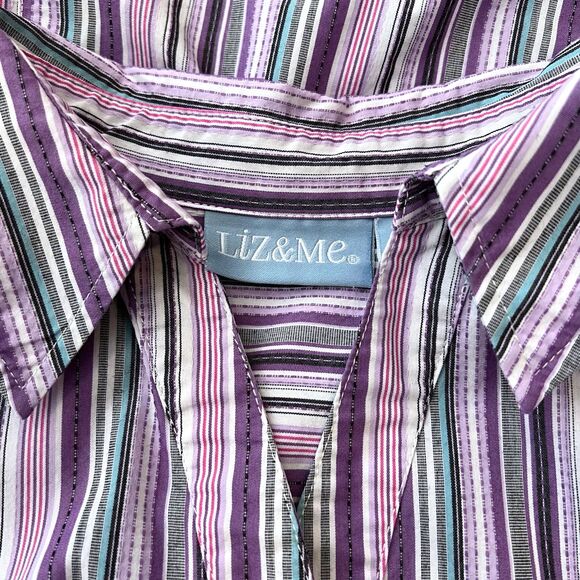 Liz & Me Purple Striped Button Down Shirt 16W - Picture 5 of 7